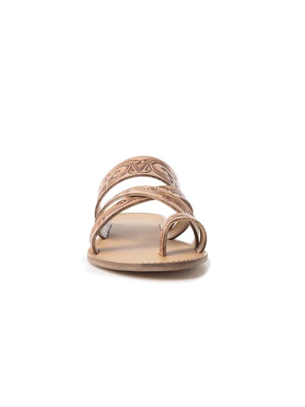 Tan Genuine Tooled Leather Slide Sandals - Picture 4 of 8